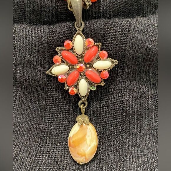 Vintage Beaded Adjustable Dangle Chocker Necklace W/ Matching Drop Bead Earrings - Picture 6 of 10